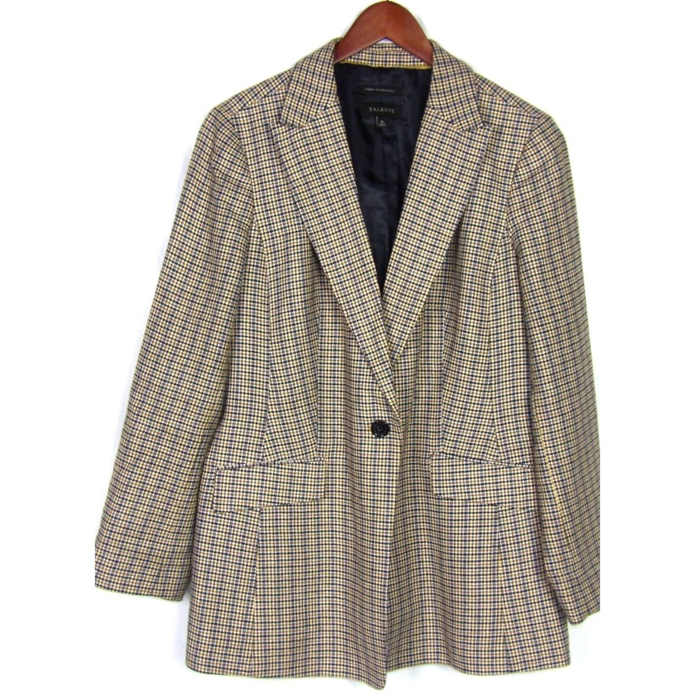 TALBOTS 1 Button Plaid Woven in ITALY Wool‎ Blend Blazer Office Women's 16